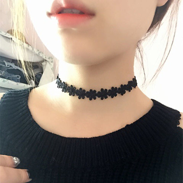 90's Inspired Gothic Lolita Punk Choker Necklace Black