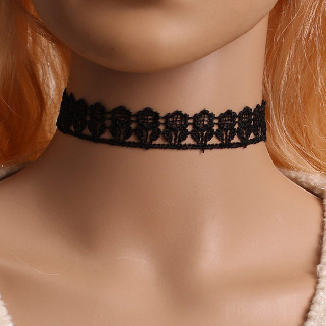 90's Inspired Gothic Lolita Punk Choker Necklace Black