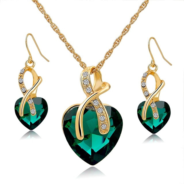 Crystal Heart Necklace Earrings Jewellery