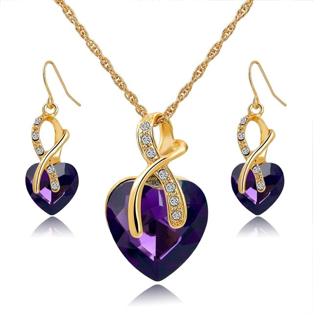 Crystal Heart Necklace Earrings Jewellery